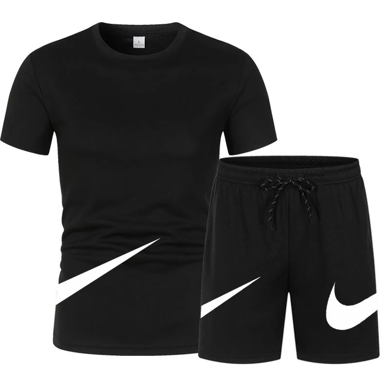 

Летний новый спортивный костюм для отдыха для мужчин, футболка с коротким рукавом и круглым вырезом + спортивные шорты, Быстросохнущий комп...