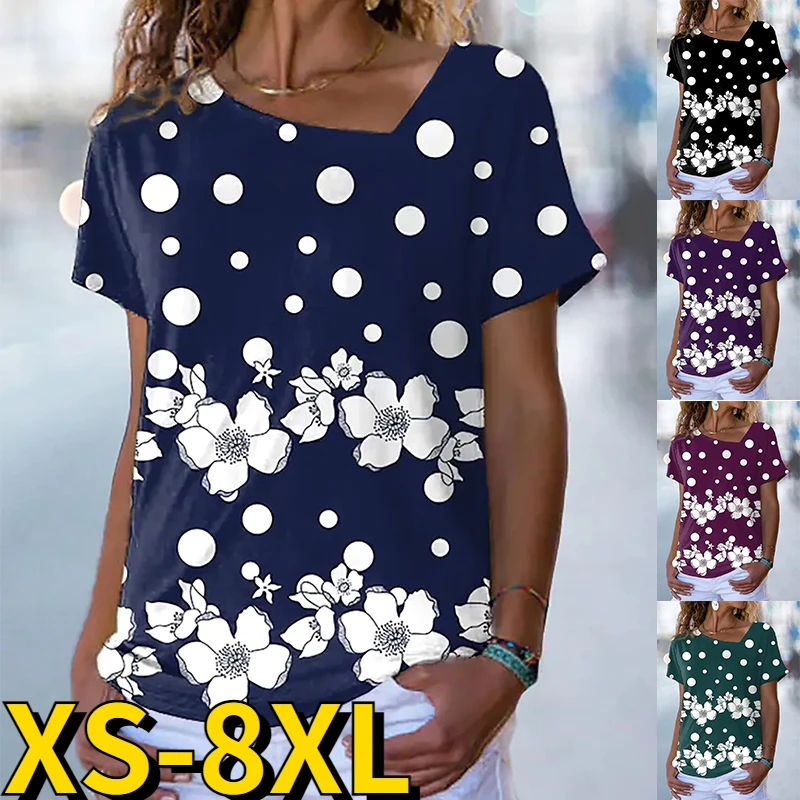 

2022 New Summer Fashion Women's T-shirt Flower Printing Casual Short Sleeve T-Shirt Daily Loose V-neck Women's Sexy Clothing