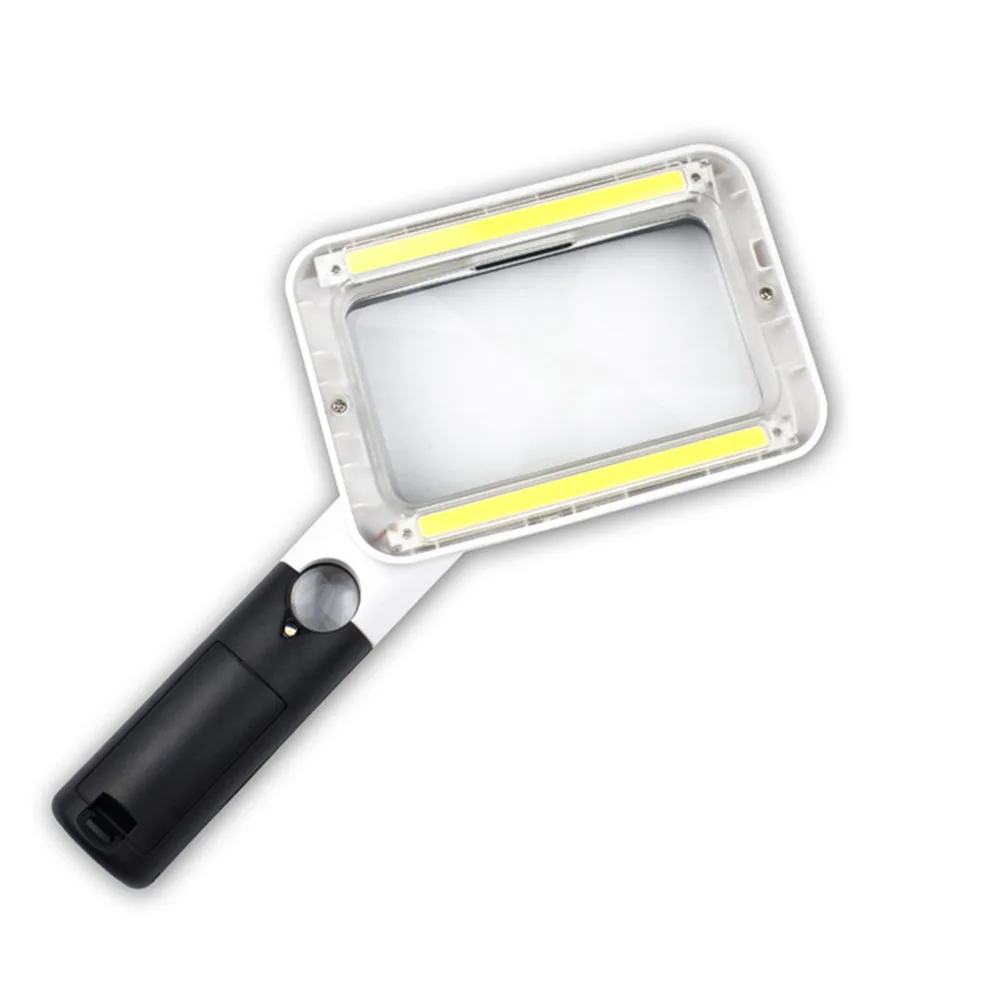 

1pc LED Handheld Magnifying Glass Double Lens COB Lamps Rectangular Portable Reading Magnifier Illuminated Loupe