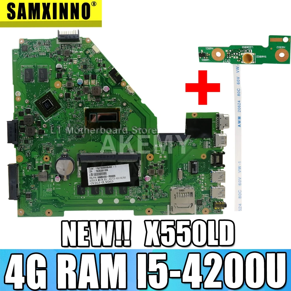 

Материнская плата для ноутбука Akmey X550LD с фотографией, 4GB-RAM GT820M для Asus X550LD A550L Y581L W518L X550LN, протестированная оригинальная материнская плата