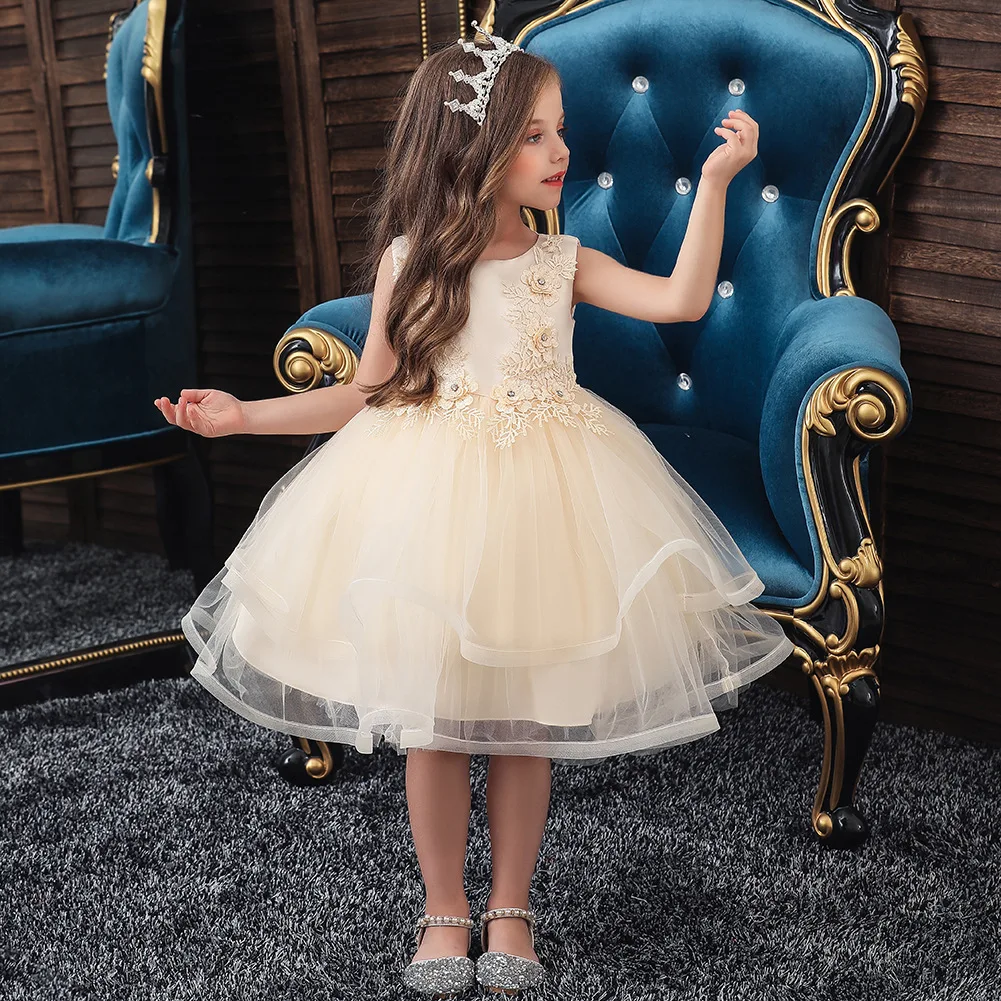 

Girl Kid's Elegant Princess Lace Dress Girls Summer Sweet Mesh Party Dresses Flower Girl Dress Children Dresses Ball Gown