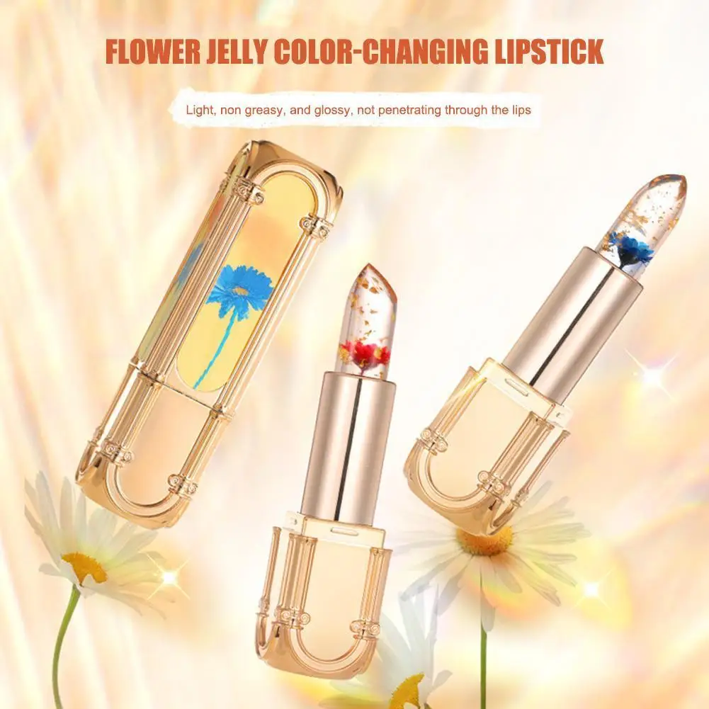 

Temperature Color Changing Lipstick Crystal Clear Flower Moisturizer Hydrating Balm Jelly PH Lipgloss Plumping Lip Lipstick T4X3