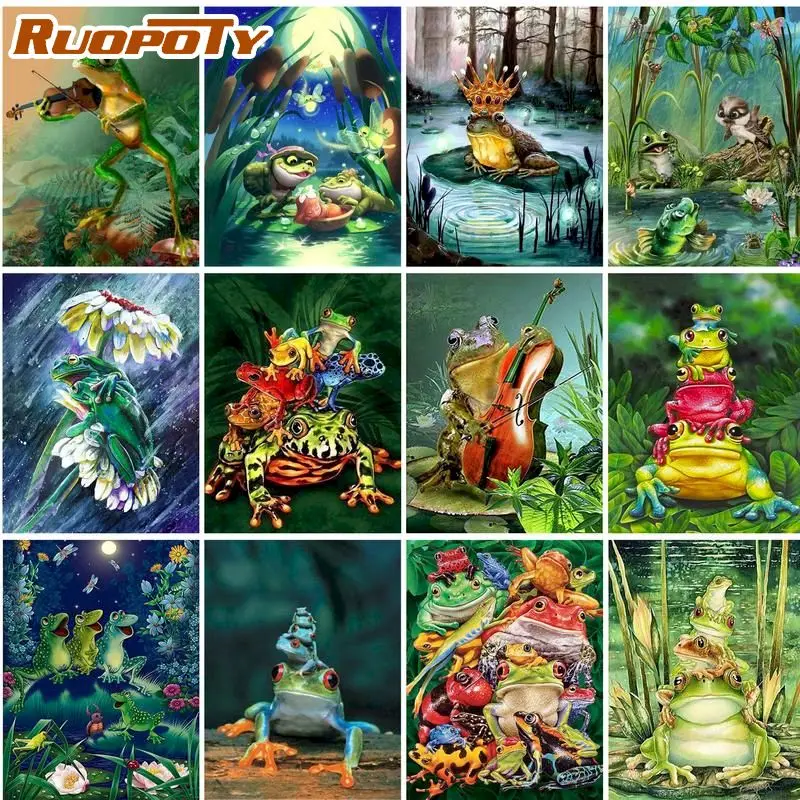 

RUOPOTY DIY Pictures By Number Frog Kits Painting By Numbers Animals Drawing On Canvas Hand Painted Picture Gift Home Decor