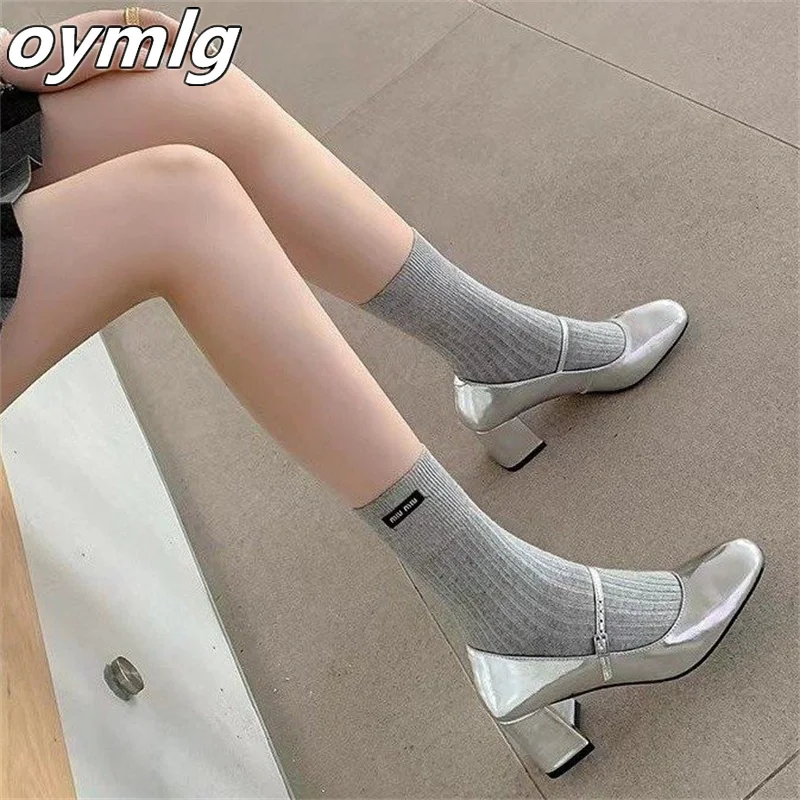 

Round toe thick heeled Mary Jane shoes 2023 new high heels with one line buckle and shallow mouth style single shoe woman