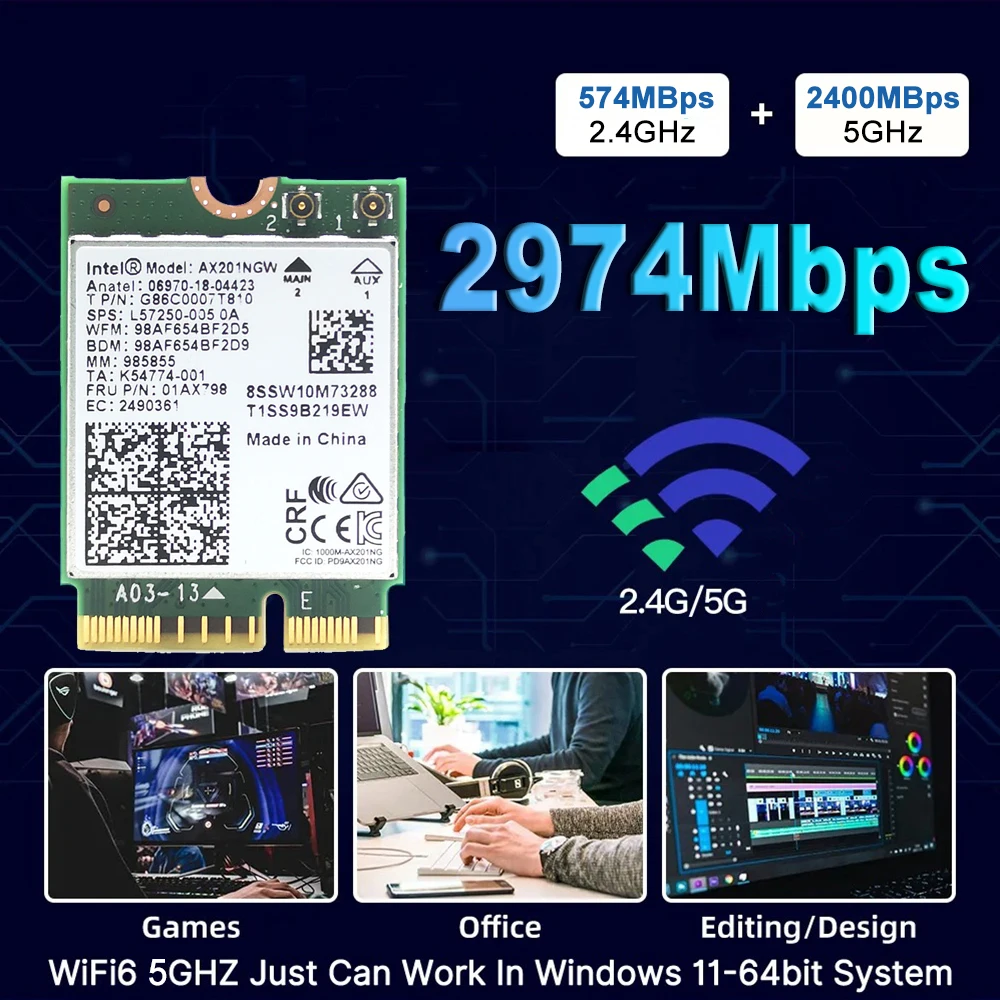 Двухдиапазонная карта Wi-Fi 2 4 ГГц 5 3000 Мбит/с беспроводной адаптер 6 Intel AX201NGW Bluetooth 5.1