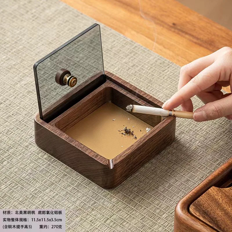 Пепельница ореховая с крышкой из нержавеющей стали