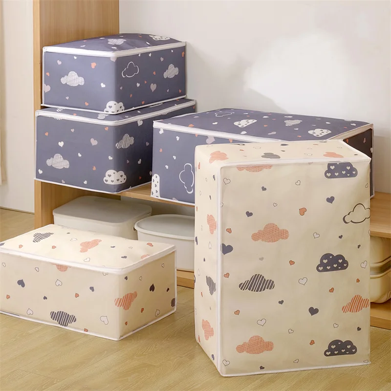 

Large Capacity Storage Bag Foldable Cloth Quilt Blanket Closet Organizer Bag Dustproof Save Space Print Bag Cartoon Print Quilt