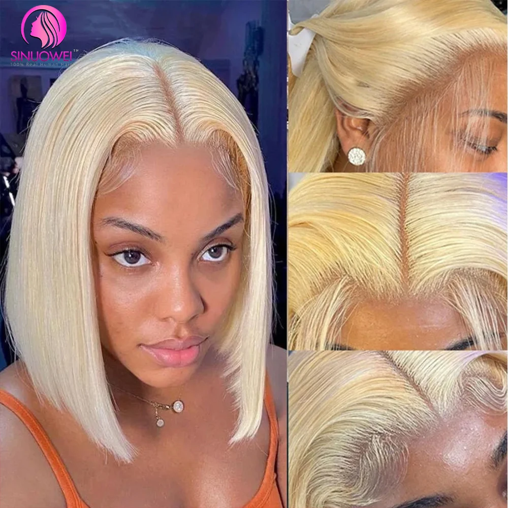 Блонд 613 короткие парики боб 13x4 прозрачный парик на сетке спереди бразильские