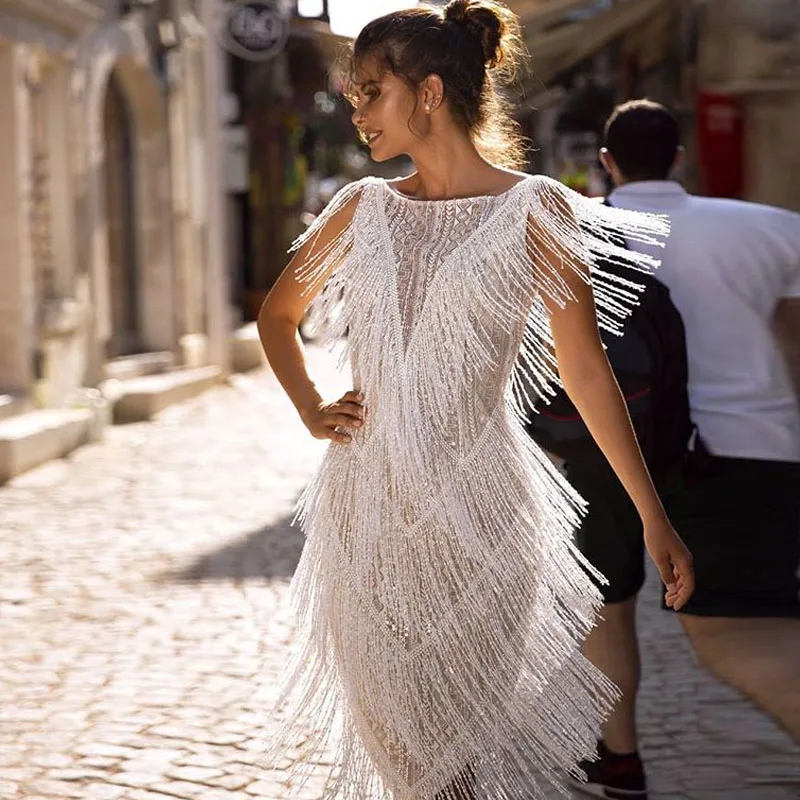 

Белое сексуальное кружевное модное платье LUOYIYANG с кисточками, женское элегантное вечернее платье, Клубные платья для девочек, женская одежд...