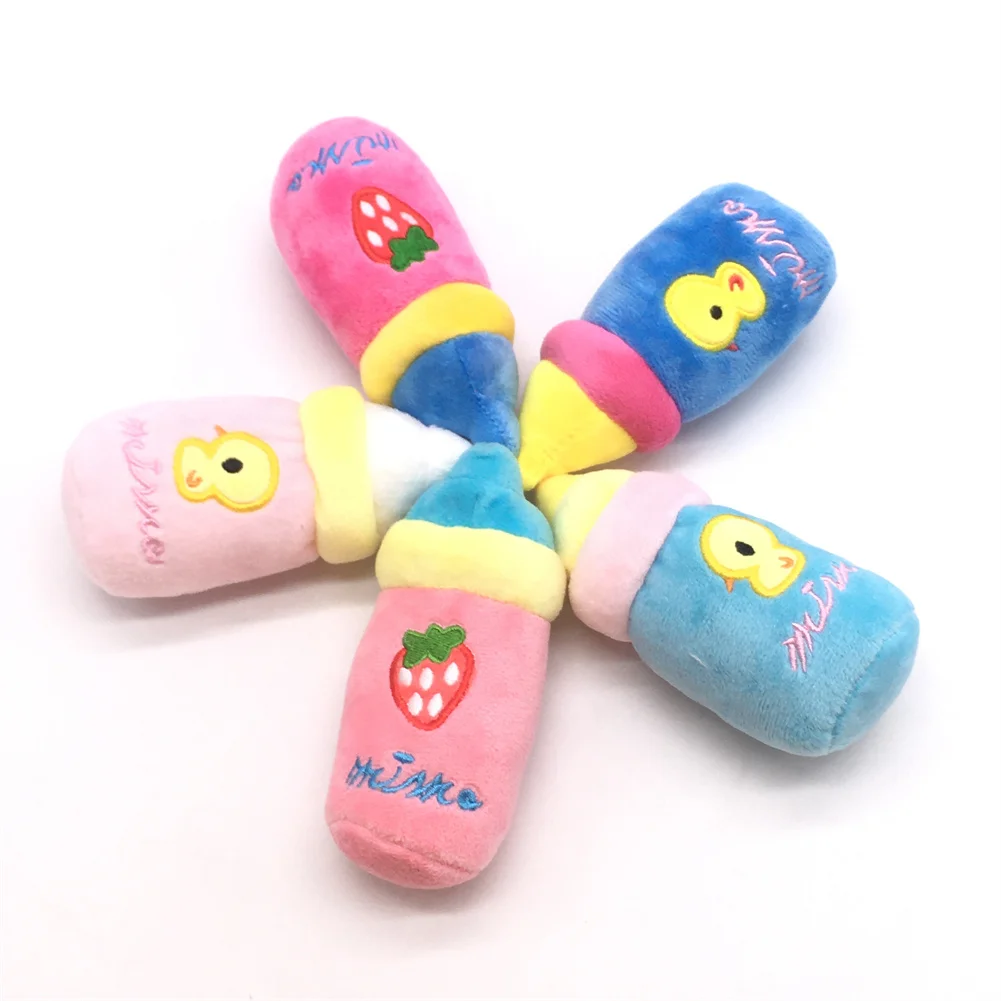 

Plush Milk Bottle Pet Chew Squeaky Toy Lovely Embroidery Stuffed Dog Puppy Molar Interactive Toys Dog Chewing Play Sounding Toys