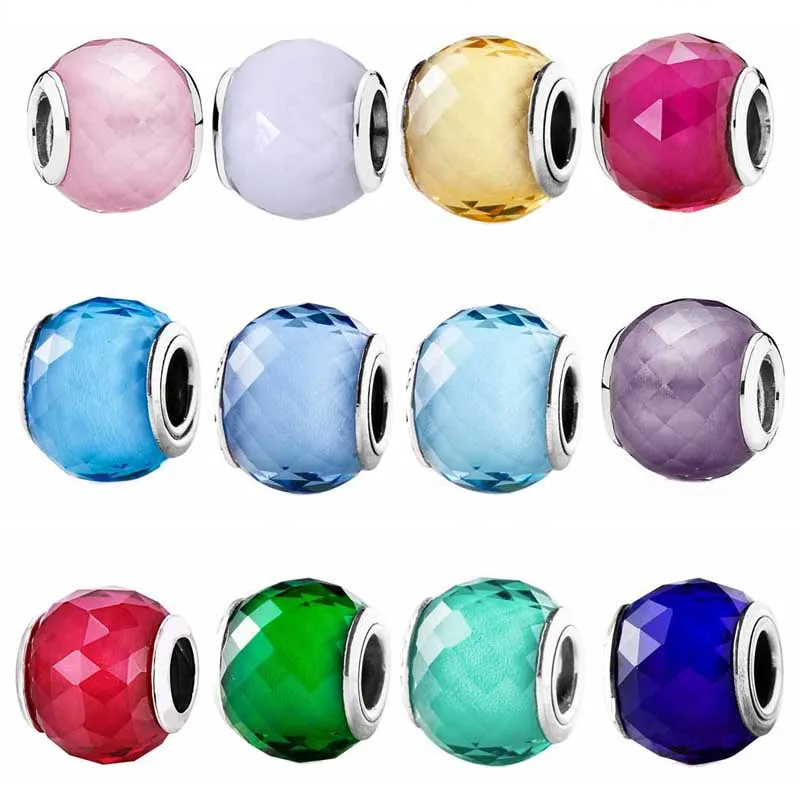 

Fashion Multicolor Ball Shape Petite Facets Lampwork Murano Glass Charm 925 Sterling Silver Beads Fit Bracelet Diy Jewelry