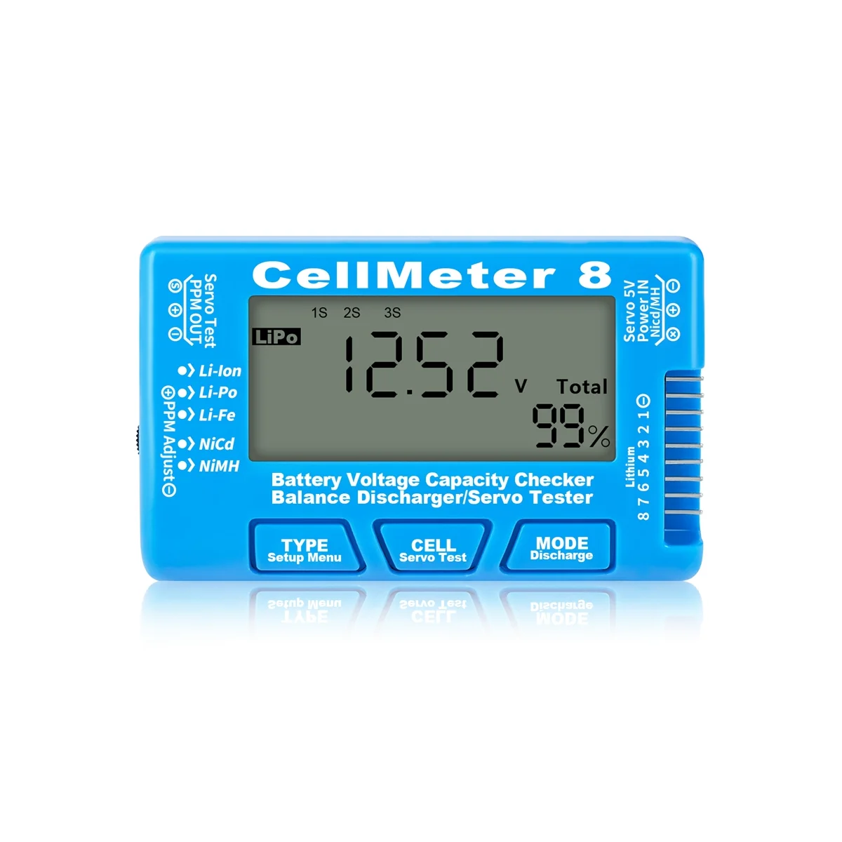 

RC Cellmeter 8 Digital Battery Capacity Checker Controller Tester Voltage Tester for Li-Ion NiMH Nicd Cell Meter Blue