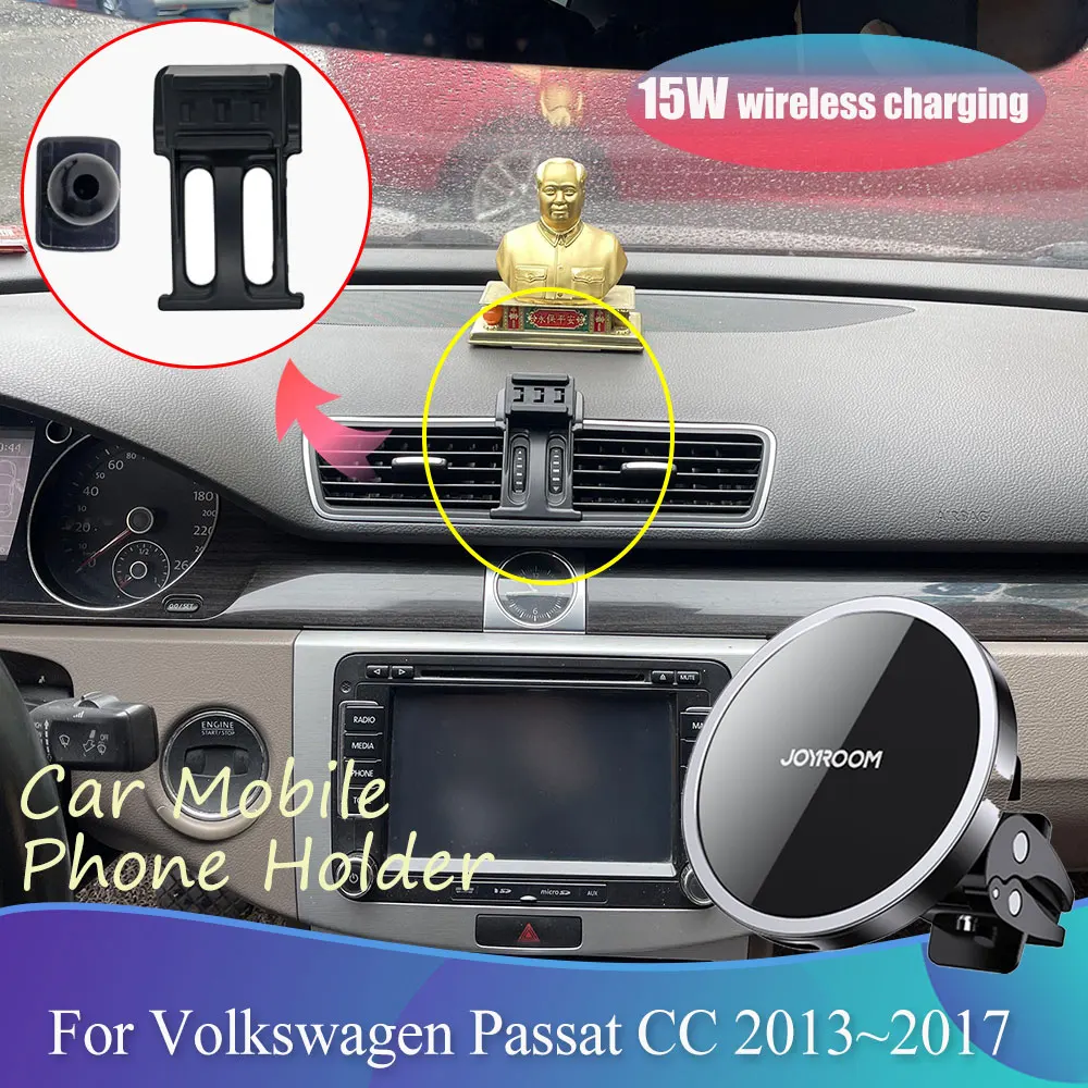 Car Phone Holder for Volkswagen VW Passat CC 2013~2017 2014 2015 2016 Clip Magnetic Support Wireles Charging Sticker Accessories