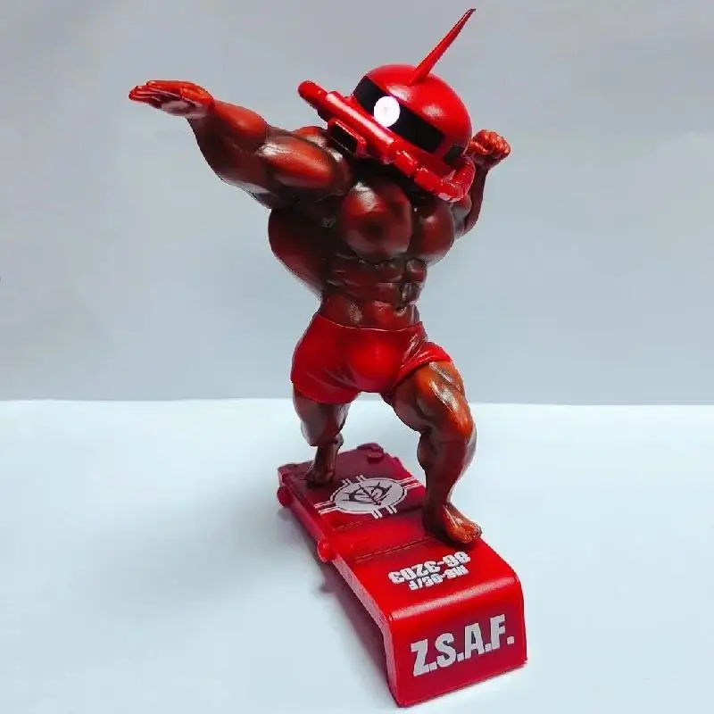 

Animation Periphery Big Muscle Zaku Fitness Red Zagu Action Figure Toy Luminous Eyes Statue Model Desk Ornaments Decorations