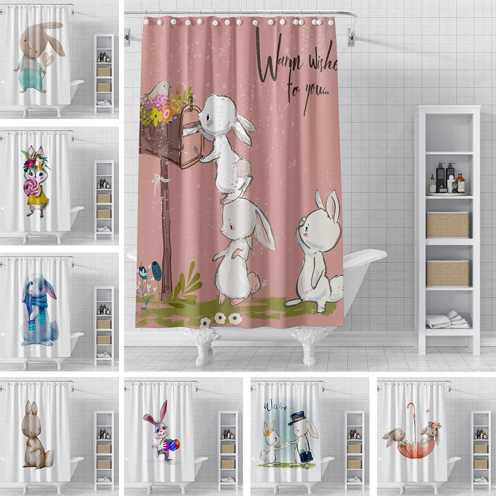 

Rabbit Shower Curtains Cute Pattern Polyester Bathroom Curtain Luxury Waterproof Fabric Bath Curtain With Hooks Home Decor