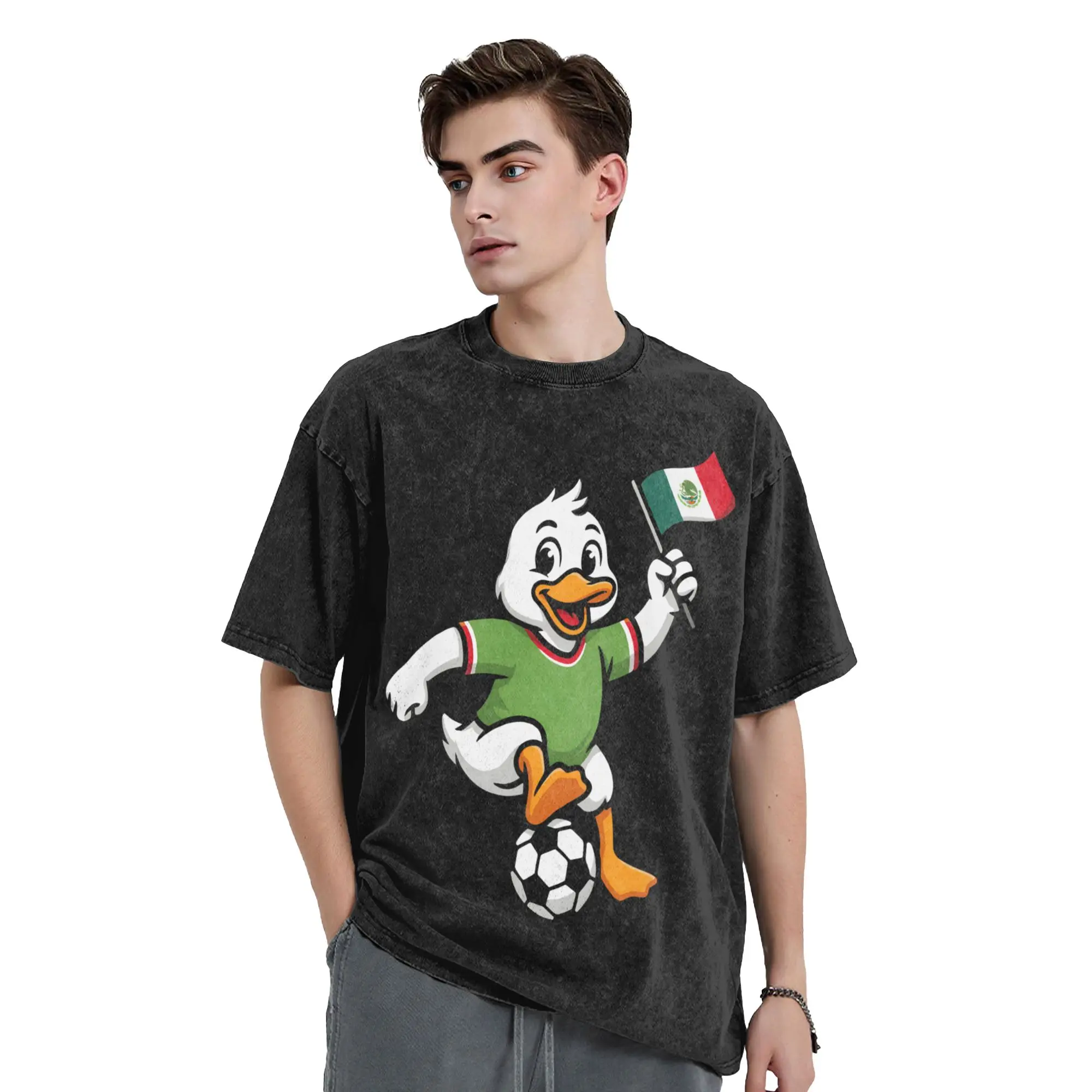 Фото Футболка El Pato del Partido Merlin The Duck Mexico Soccer, хип-хоп, из выстиранного хлопка, в стиле Харадзюку, винтажная, для мужчин и женщин, летняя №2