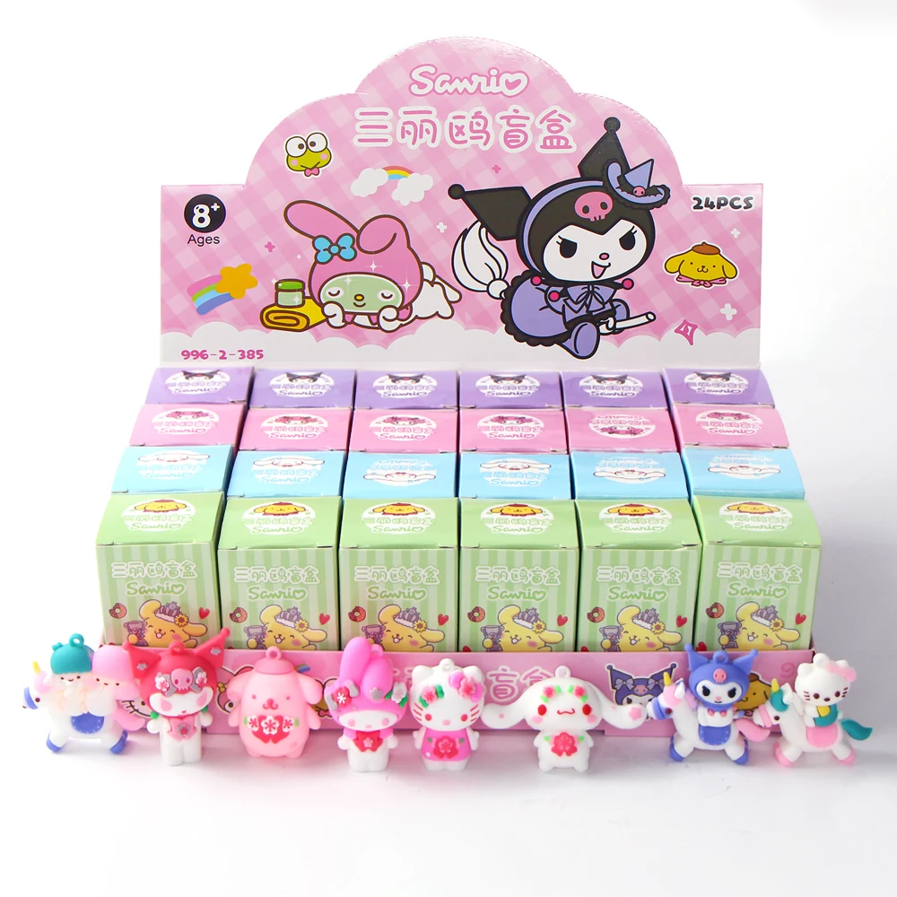 

24Pcs Sanrio Keychain Kitty Cinnamoroll Kuromi Anime Figures Pokemon Pikachu Keyring Action Figures Pendant Children Toys Gifts