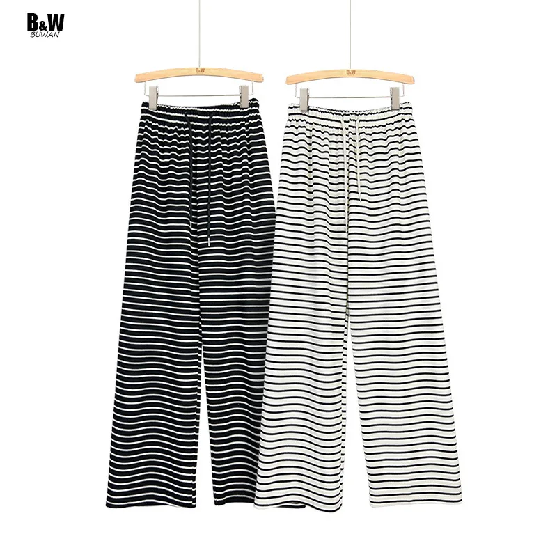 

The new stripe straight slacks since show thin waist trousers of hang down feeling relaxed tide wide-legged pants