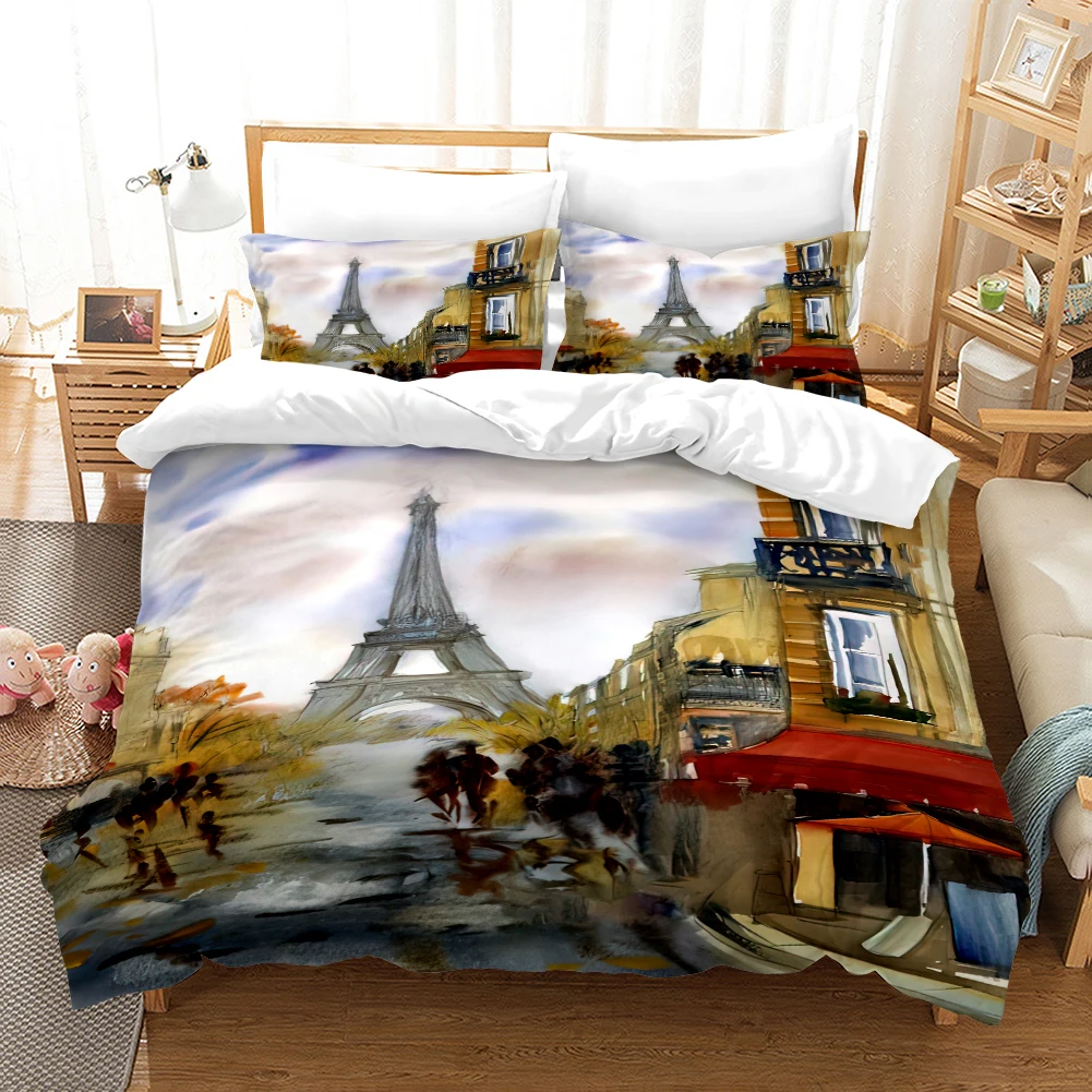 

Eiffel Tower Duvet Cover Set Girls Pink Bedding Set Romantic Paris Bedding Sets Queen Size Home Textiles Couple Bedclothes