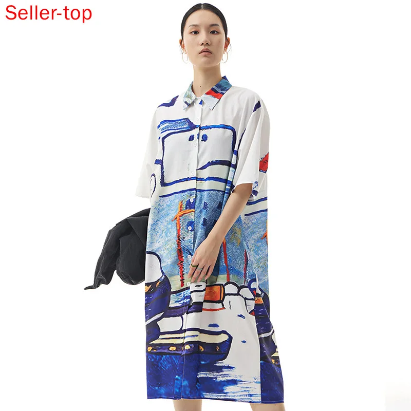 

2022 Spring and Summer New large Size Women's Vestido Graffiti Abstract Print Pattern Loose Show Slim Dress