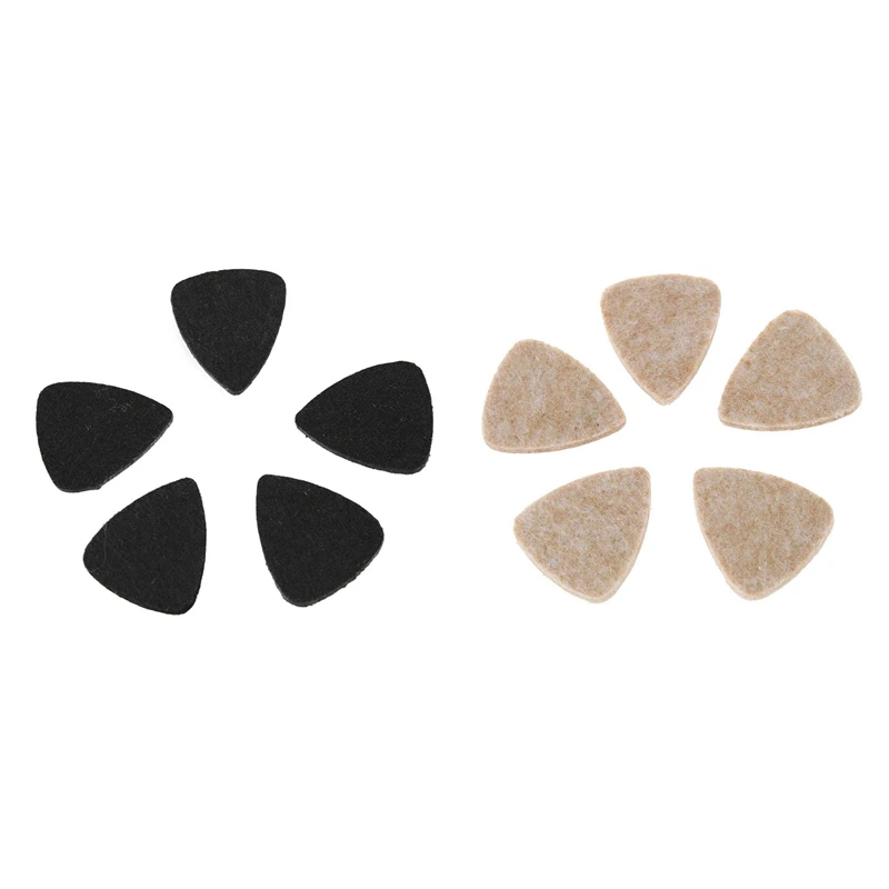 

10 Pcs Soft Hard Ukulele Wool Felt Picks Mandolin Guitar Plectrums, 5 Pcs Black & 5 Pcs Wood Color