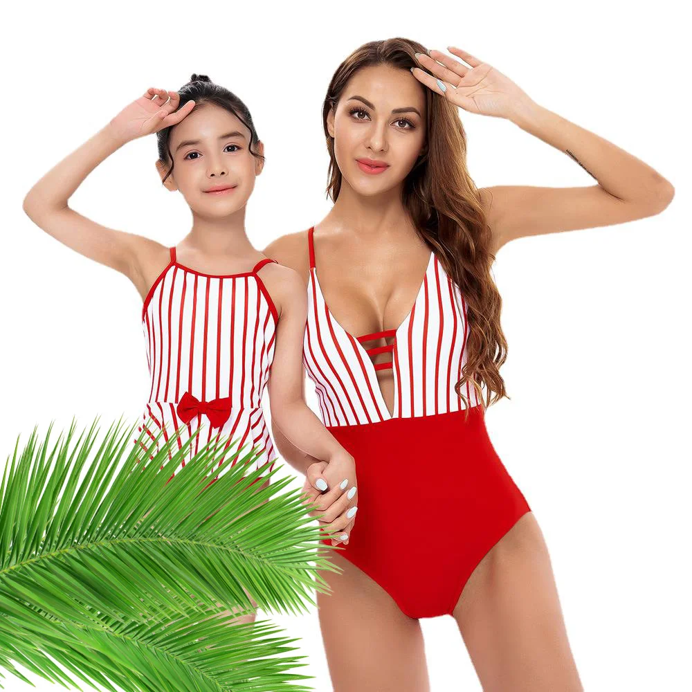 

Holiday Family Look Swimsuits Mom and Girl One-Piece Swimwear Family Look Mother Daughter Holiday Beachwear Bikini Swimsuit