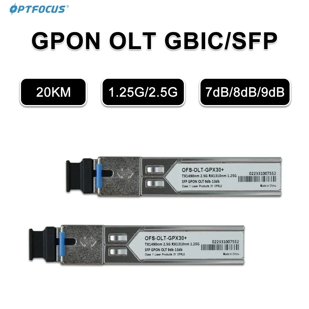 

OPTFOCUS 4pcs GPON OLT GBIC 7dB 8dB 9dB SFP 2.5G/1.25G 20km GPON OLT SFP Compatible with ZTE Huawe Fiberhome OLT PX30+ GBIC