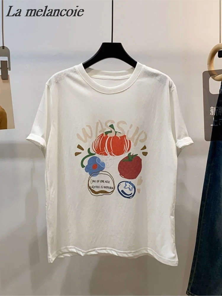 Футболка женская свободного покроя с круглым вырезом и коротким рукавом