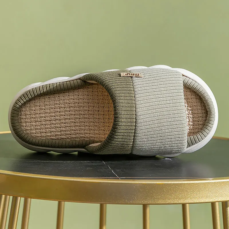 Striped Flax Slippers Women Home Open Toe Platform Slide Woman Slippers Cotton Linen Indoor Slippers Female Simple Winter Shoes