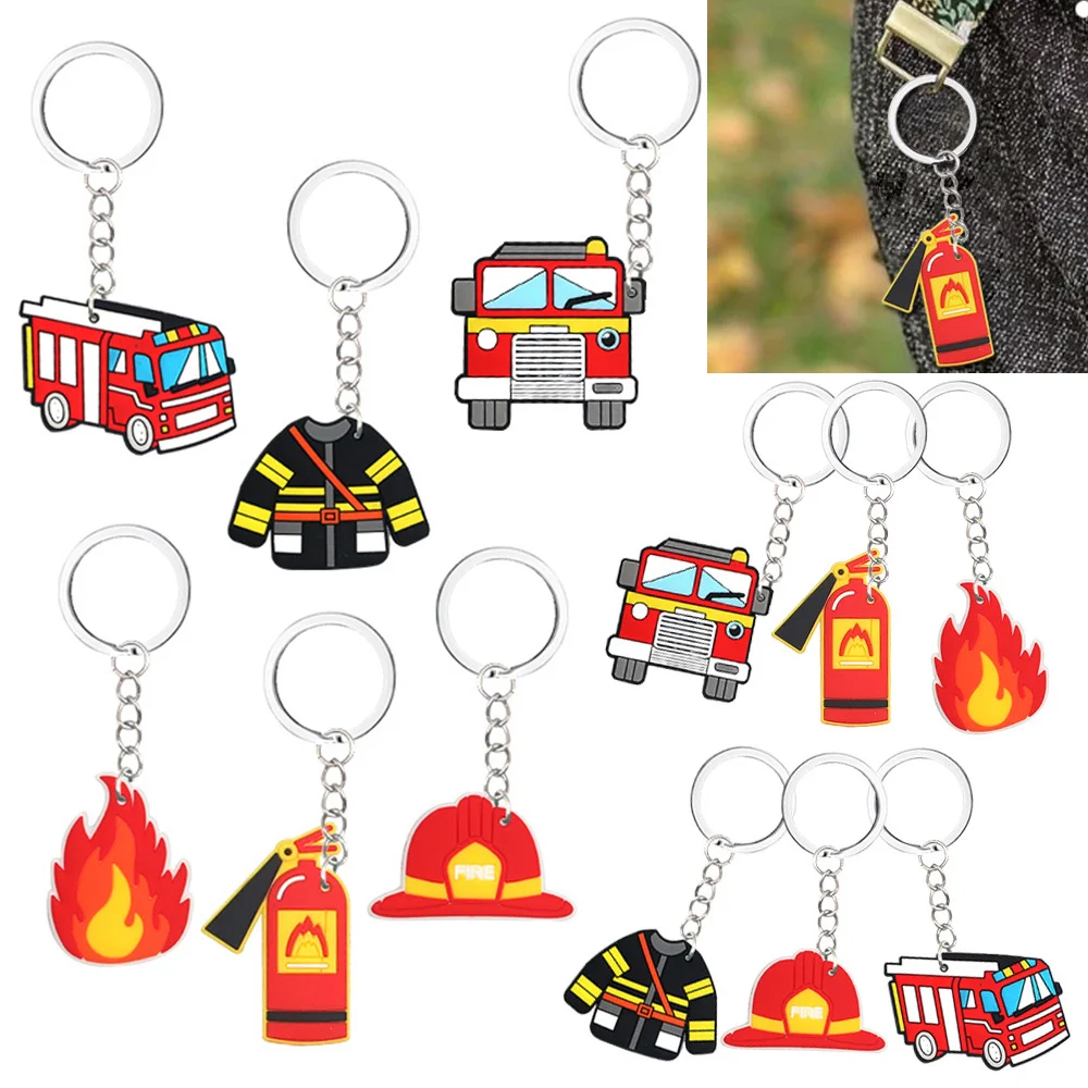 

12PCS Firefighter Themed Party Favor Keychain Fire Truck Tire Helmet Tire Extinguisher Fire Key Chain Fireman Birthday Supplies