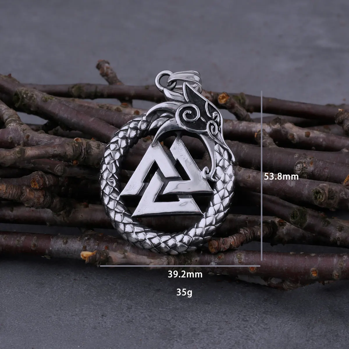 Фото Vikings Never Fade Self-Devourer Ouroboros Valknut Rune Amulet Necklace Men's Dragon Stainless Steel Pendant Jewelry As Gift №4