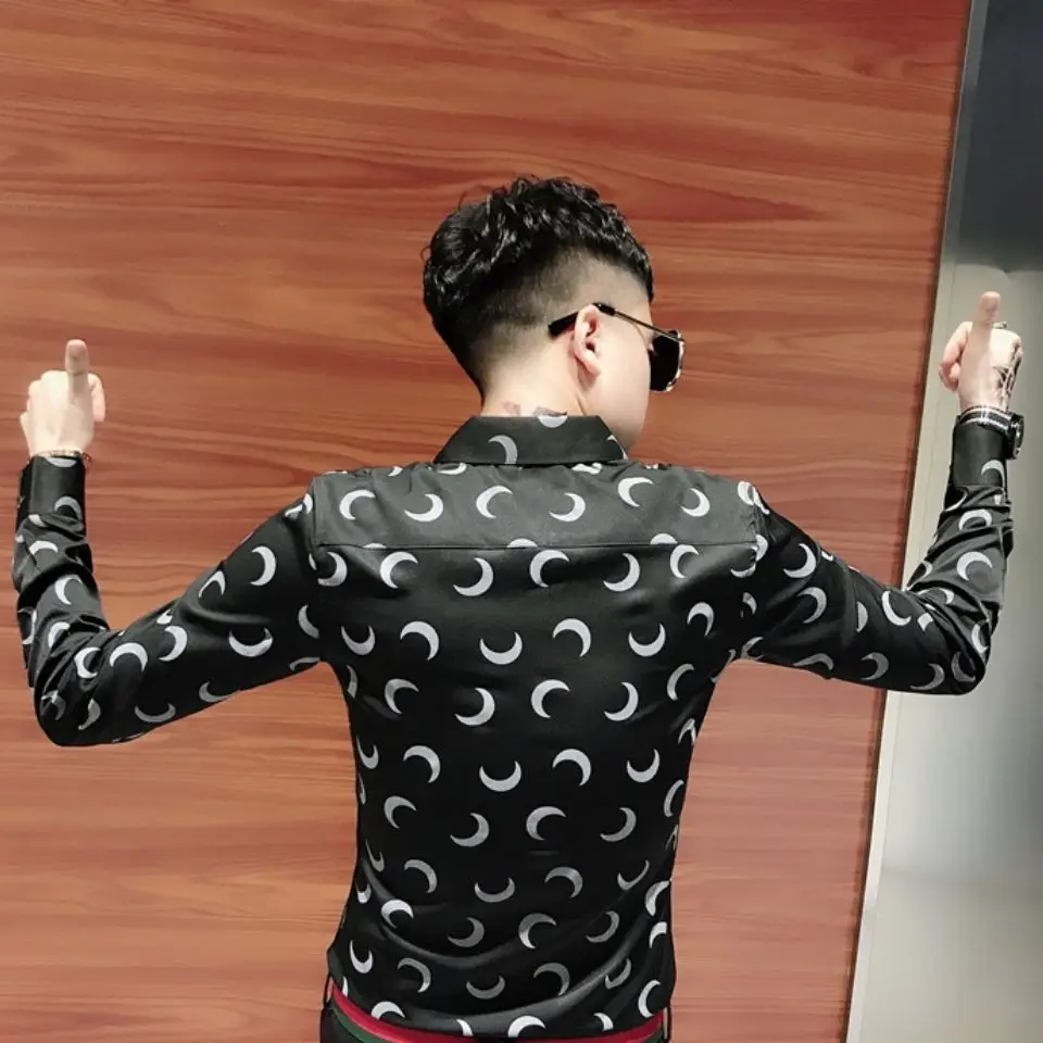 Men's long sleeve printed shirt spring and autumn new handsome fashion Korean slim shirt