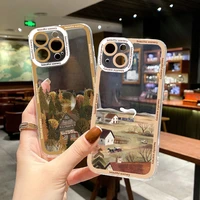 hand painted phone case for iphone 7 8 plus se2 x xs xr retro rural scenery cases transparent cover for iphone 12 13 11 pro max