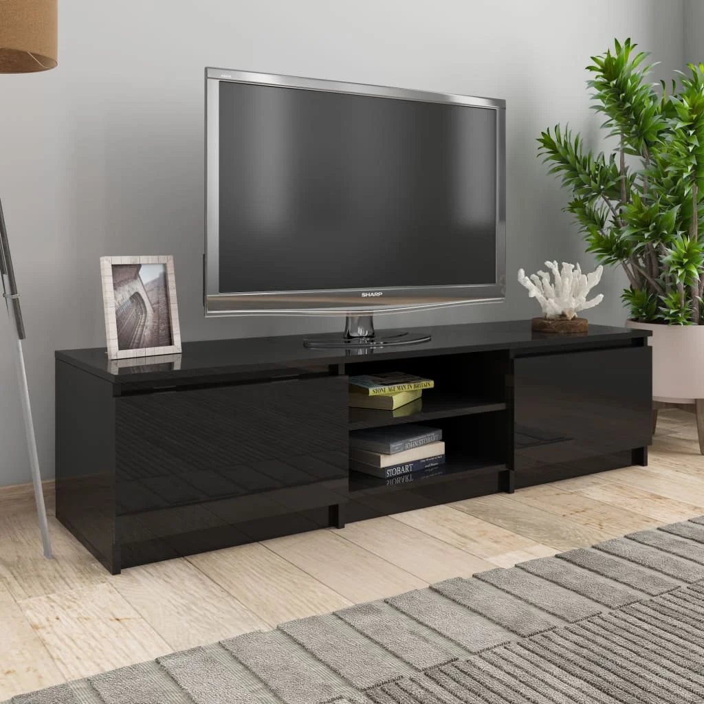 

TV cabinet black glossy 140x40x35,5 cm chipboard