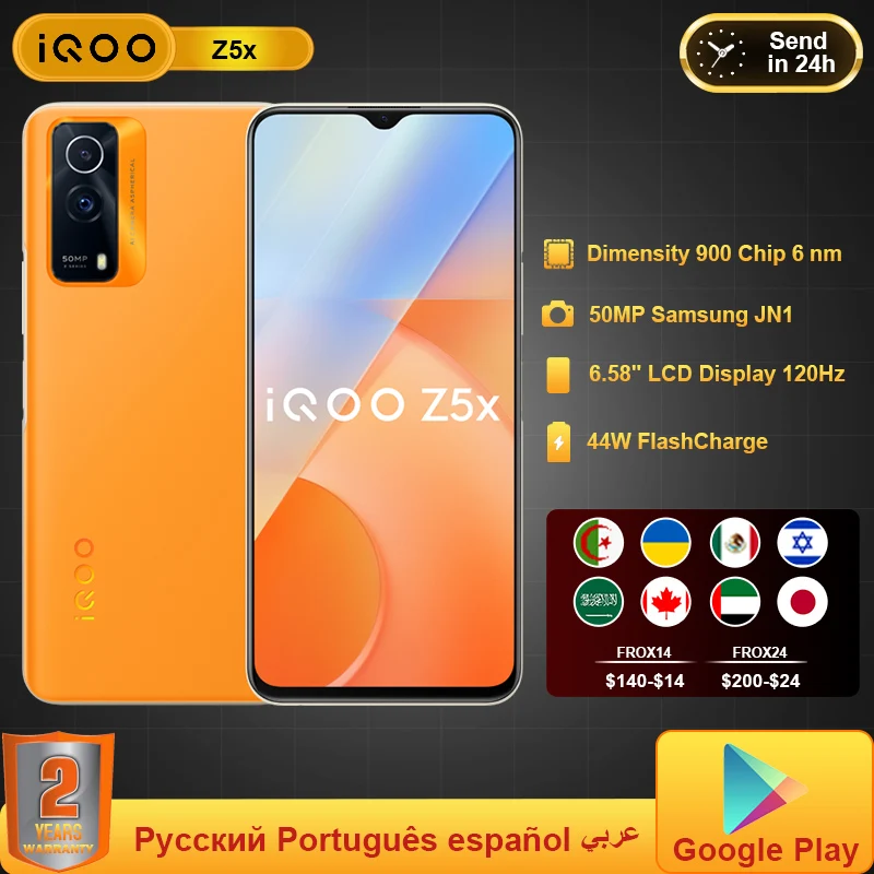 VIVO iQOO Z5x Z5 X 5000mAh Large Battery 5G Smartphone MTK Dimensity 900 120Hz Display 50MP Camera Mobile Phone 44W Fast Charge