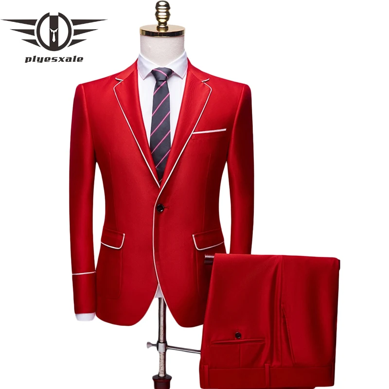 

Red White Men Wedding Suits 2023 High-end Latest Coat Pant Designs 2 Pieces Groom Tuxedo Dress Dinner Host Stage Suit Man Q822