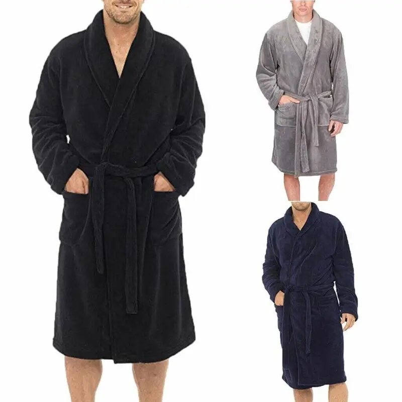 

Men Bathrobes Sleepwear Long Sleeve Sleepwear Kimono Robe With Belt Comfy Male Casual Nightgown Pajamas Men Bathing Bathrobe