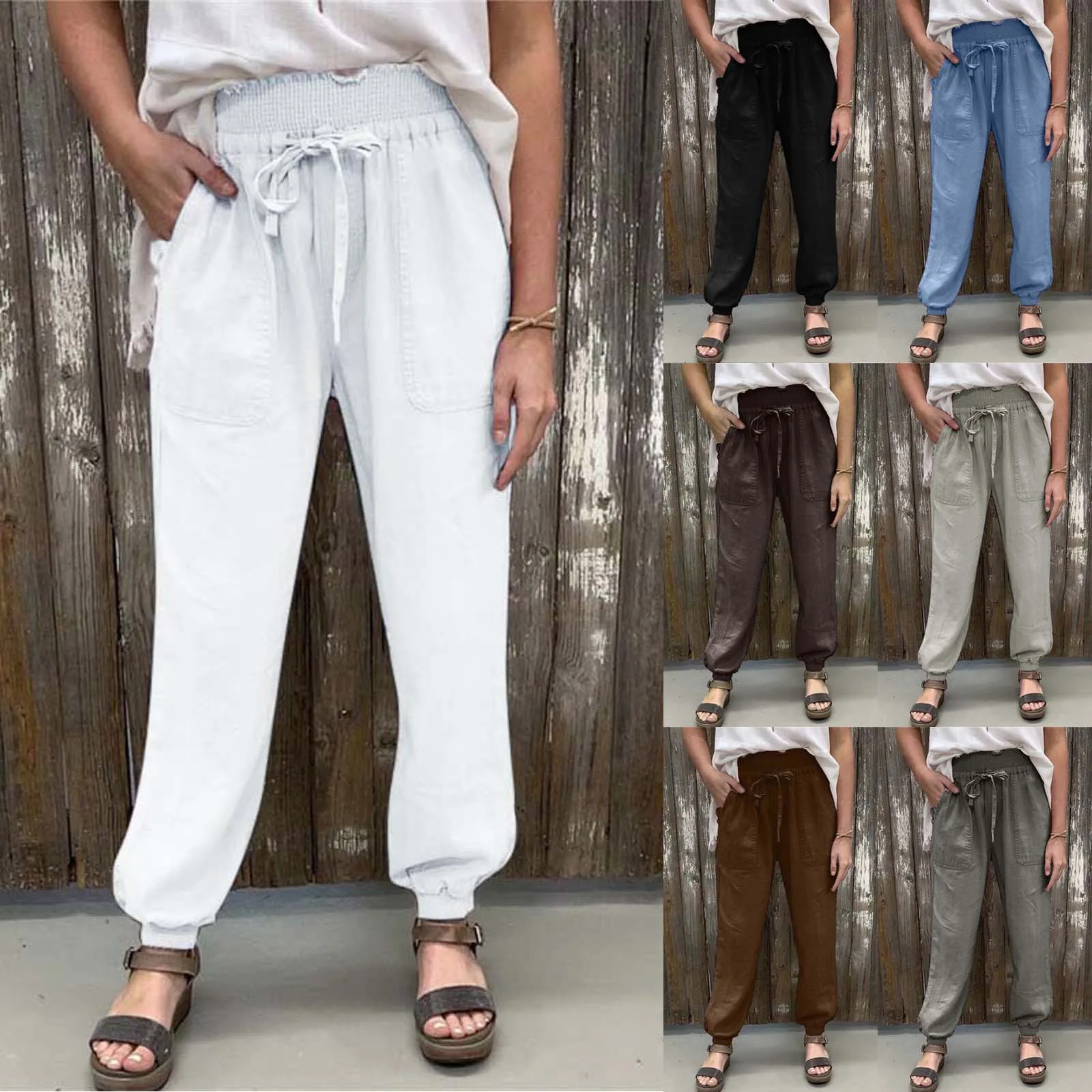 

Womens Casual Elastic Waist Drawstring Solid Wide Leg Summer Pants for Women Elastic Waist Sweatpants Women Teal Jumpsuit Men