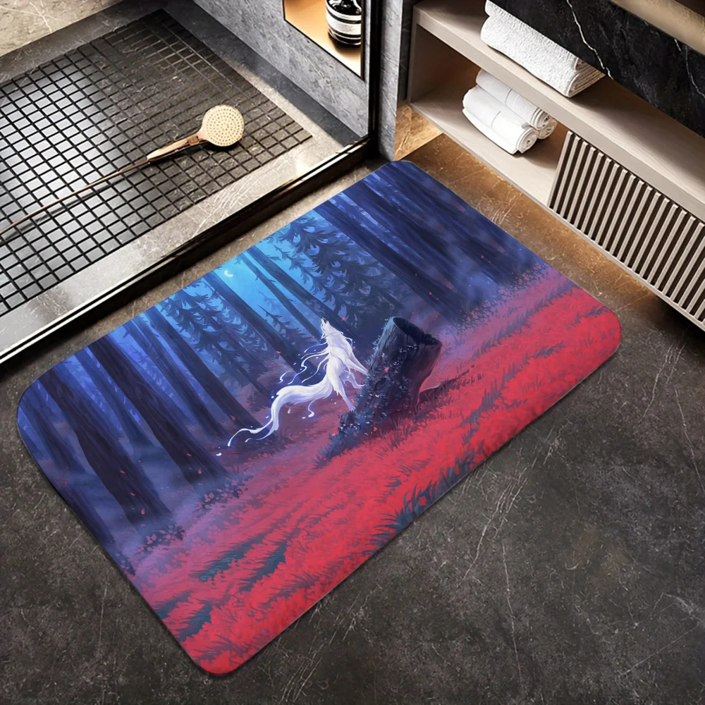 Коврик Для Пола Wolf King White Fang Противоскользящий Ванной Прямоугольный Домашний