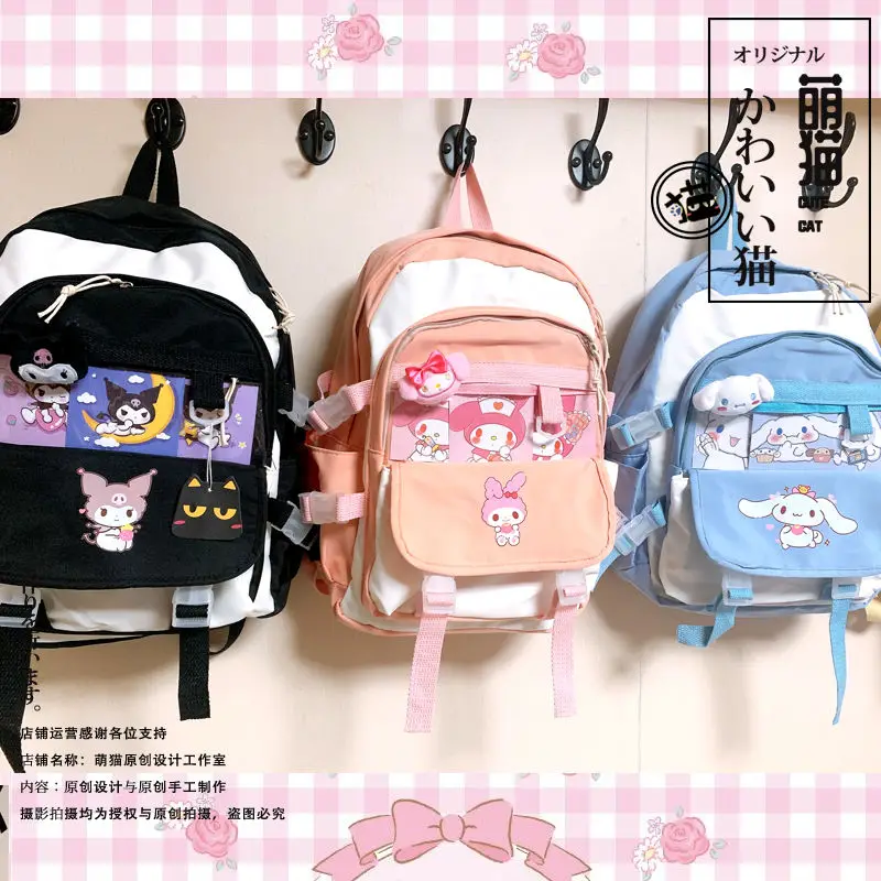 

Kawaii Sanriod Anime Hobby Kitty Mymelody Kuromi Cinnamoroll Cartoon Cute Japanese School School Bag Large Capacity Backpack