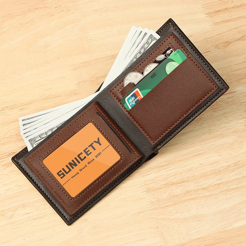 2022 New Business Men Wallet Short Pu Banknote Clip Two Fold Splicing Man Short Wallet RFID Card Holder Casual Style Money Clip