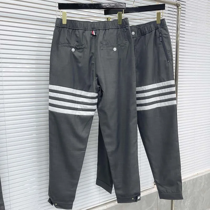 TB THOM Sweatshirt Nylon White Striped Sports Causal Men Sweatpants High Quality Women Trousers Fashion Korean Design Track Pant