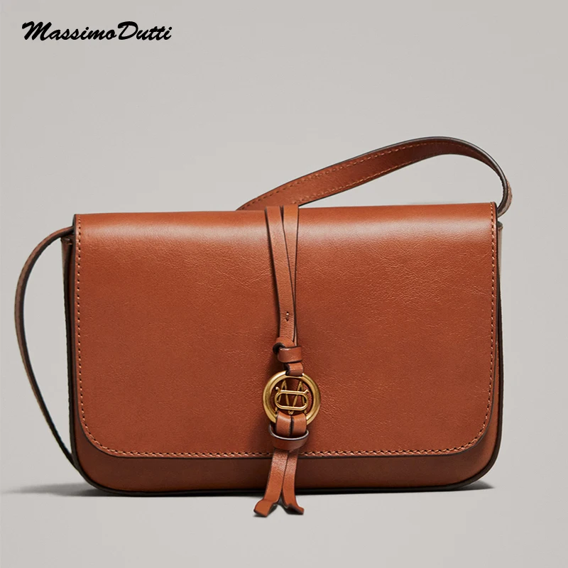 2022 New Genuine Leather Vintage Messenger Small Square Bags All-match Solid Simple Elegant Casual Ladies Crossbody