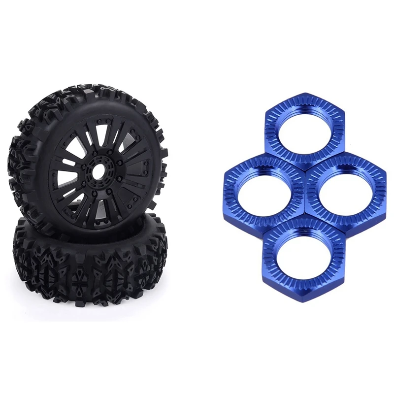 

4X 17Mm Upgrade Wheel Hex Hub Nut Cover N10177 For RC1:8 Model Car,Dark Blue & 2X 17Mm Hub Wheel Rim & Tires Tyre