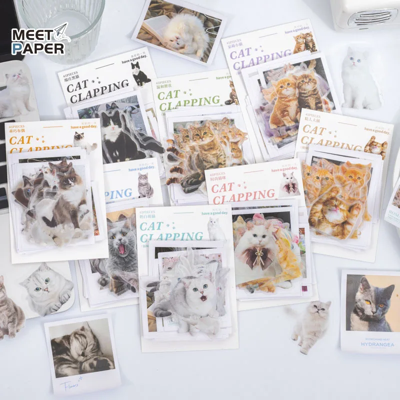 

45 шт., милые наклейки в виде кошки для украшения