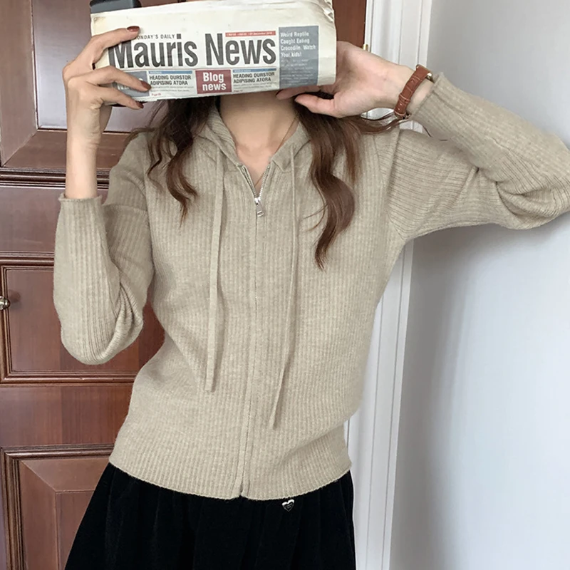 

Однотонная Толстовка свитер Женский Повседневный кардиган на молнии осенне-зимний топ тонкая удобная женская верхняя одежда из овсянки