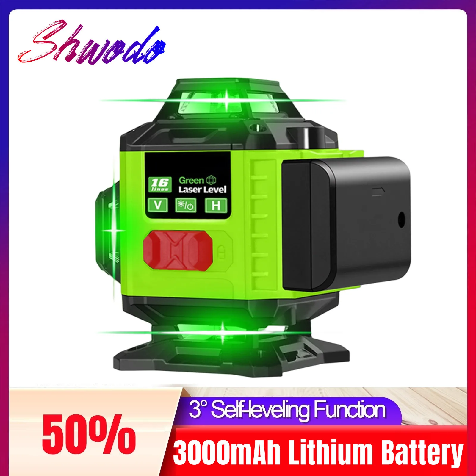 

NEW 4D 16 Lines Laser Level 3° Self-leveling Rechargeable 3000mAh Lithium Battery Leveling Tool with Horizontal Tilt Green Lines