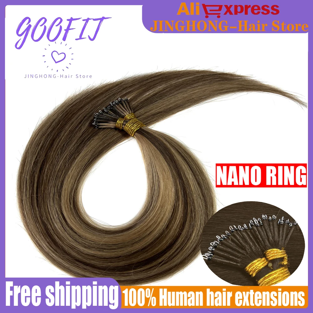 

GOOFIT 100% Human Hair Extensions Remy Tip Nano Ring Micro Beads Double Drawn Real Hair Extensions 14"-24"