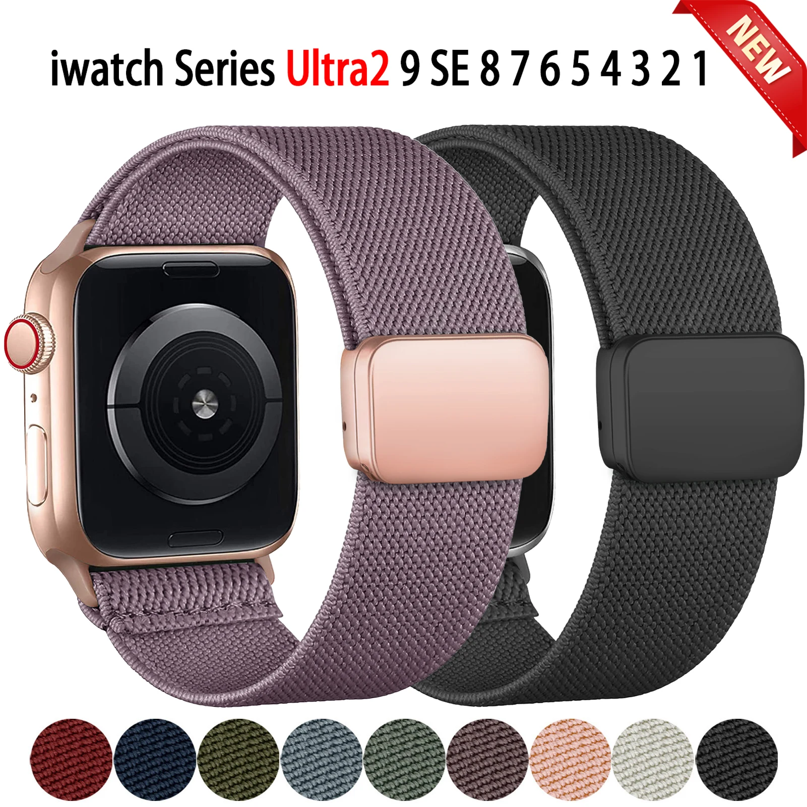 Магнитная Петля для Apple Watch Band 40 мм 44 45 49 41 38 нейлоновый ремешок iwatch ultra 2 Series 9 3 7 8 se