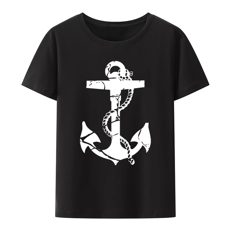

Rock'n'Roll Tee with Anchor Motif In Black White ROCK ABILLY Loose Breathable Graphic T Shirts Tops Hip-hop Fashion Streetwear
